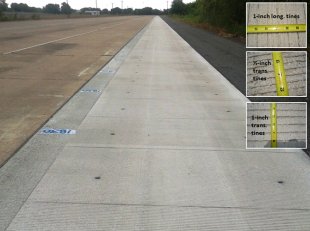 photo: constantly reinforced tangible pavement (CRCP) test track with different tined areas